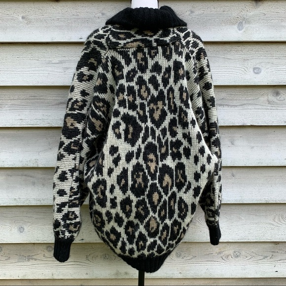 Vintage 80s Wool Mohair Blend Leopard Print Oversized Slouchy Cardigan Sweater - Picture 15 of 16